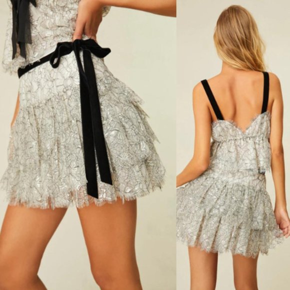 LoveShackFancy Dresses & Skirts - NWT LoveShackFancy Belted Lace Tiered Doman Mini Skirt White Silhoutte